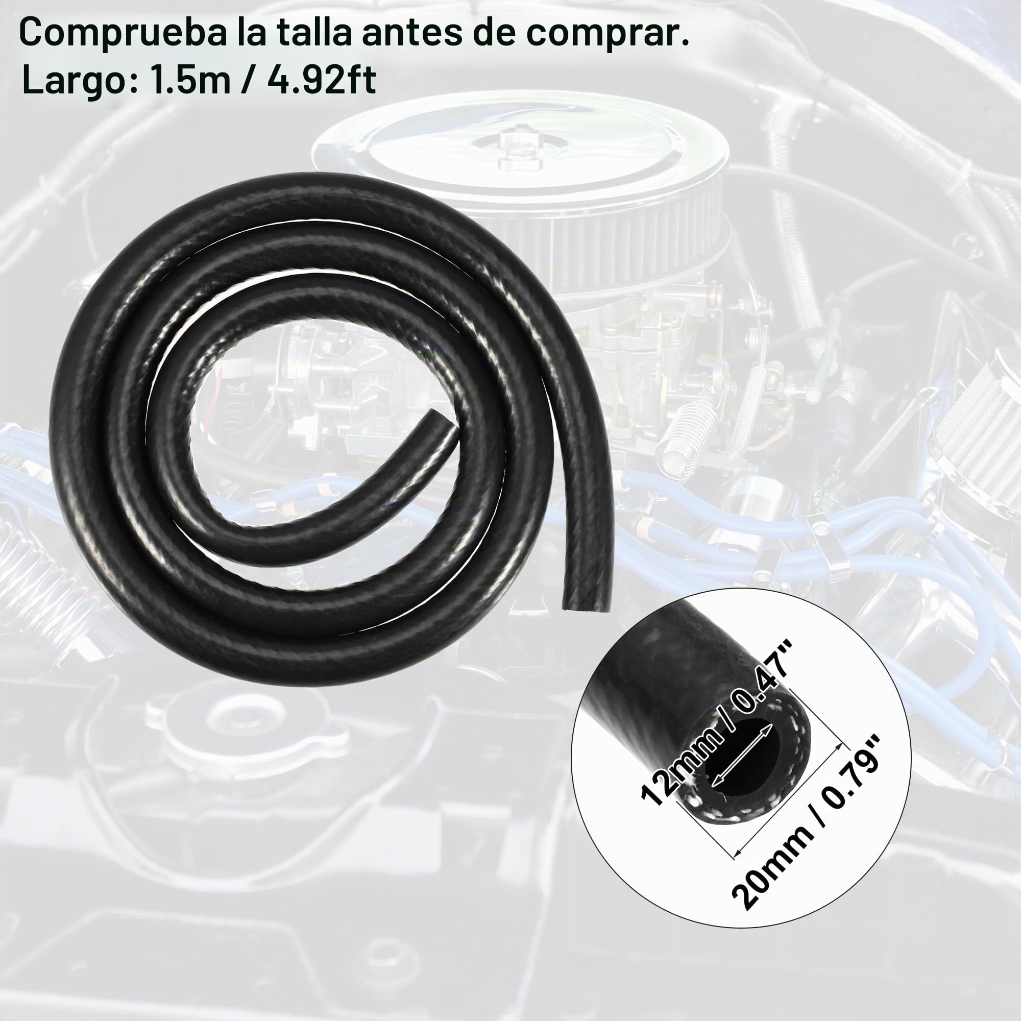 QUARKZMAN Manguera De Vacío De Silicona Para Coche Negro 1Pc Id 12Mm | Diámetro Interior 12 Mm, Longitud 1.5 M, Grosor 4 Mm, Para Benz, Para Bmw, Para Audi, Para Toyota, Para Ford