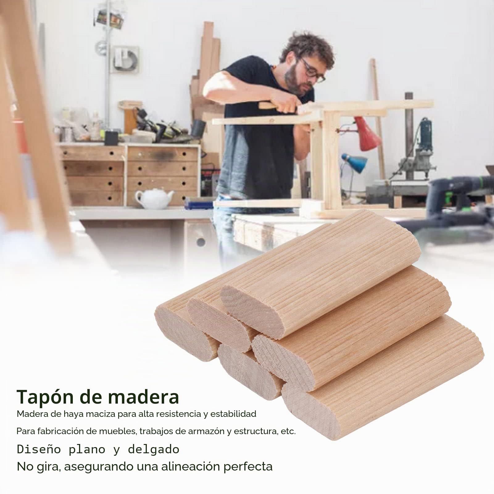 50 Uds. De espiga de domino, Taco de pasador de madera de haya, bloque de pasador de inserto de haya, punta de madera maciza para empalme de muebles de carpintería(10 * 24 * 50MM)