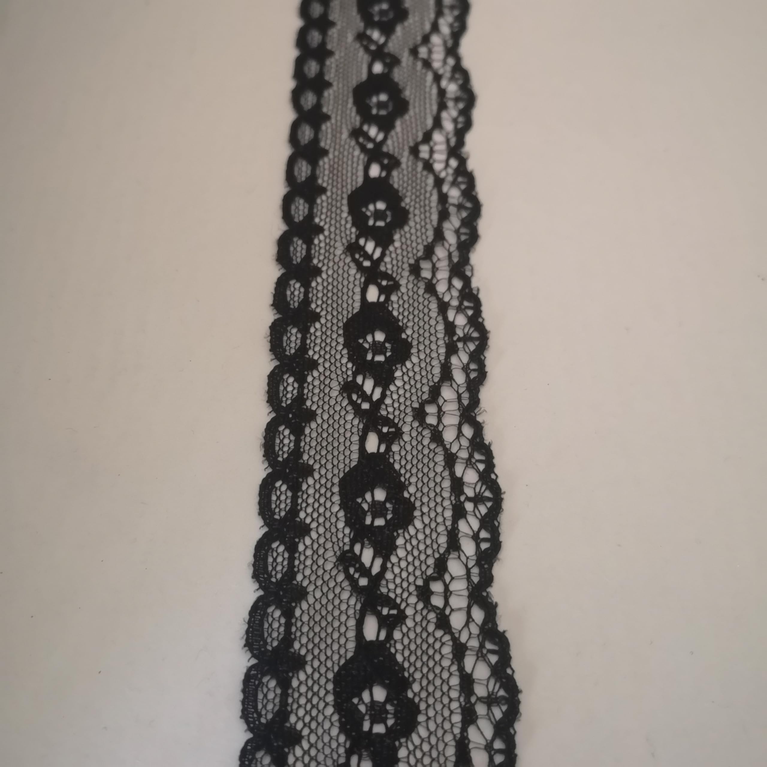 Valenciennes kant lint stijve tule voor het naaien van kleding, creatief ambacht, hoogte cm 3.8, verpakking Mt.20 Art.2200204 (ZWART Valenciennes kant lint stijve tule voor het naaien van kleding, creatief ambacht, hoogte cm 3.8, verpakking Mt.20 Art.2200204 (ZWART