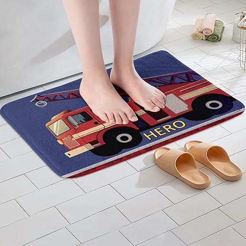 Miniatura 2 de Tapete de baño de camión de bomberos, alfombra de baño de automóvil de bombero, tractor, antideslizante, decoración de habitación para niños y
