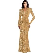 Sparkly Sequin Velvet Bridesmaid Dresses for Women Long Sleeve Prom Dress Mermaid V Neck Formal Evening Gowns with Tie