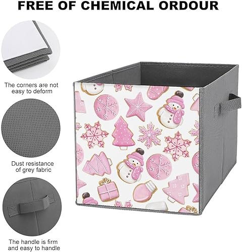 Miniatura 3 de MEIKKO Pink Christmas Cookie Cube Storage Bins Merry Xmas 11 Inch Storage Cubes Foldable Decorative Fabric Storage Baskets for Organizing Home