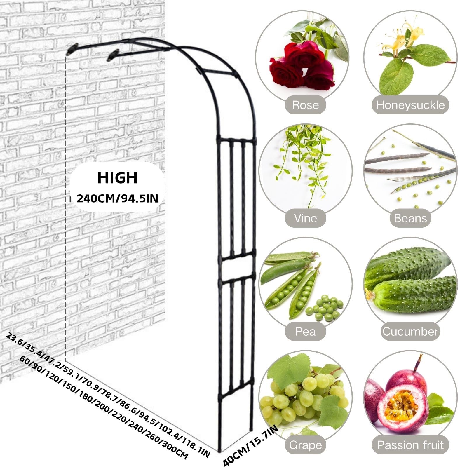 Eisen Gartenbogen Rankhilfe Rankhilfe für Kletterpflanzen 90B x 240H cm Wetterbeständige Outdoor Unterstützung für Rosen, Reben & Gartendekor Grüner Rahmen