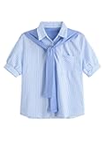 Women's Striped Button Down Contrast Blouse Casual Short Sleeve Shirts
