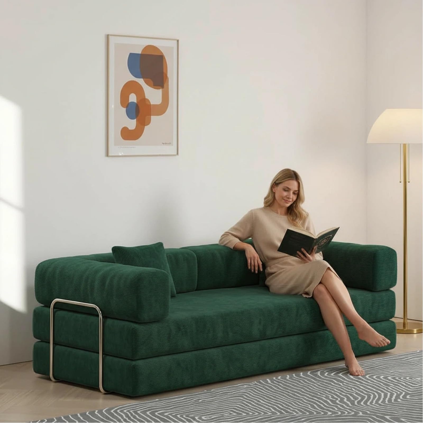 87 Zoll langes, ausziehbares Schlafsofa, klappbares Schlafsofa aus Cord mit festem Rahmen, rückenloses Sofa für Wohnzimmer und Schlafzimmer(150x100x75cm)