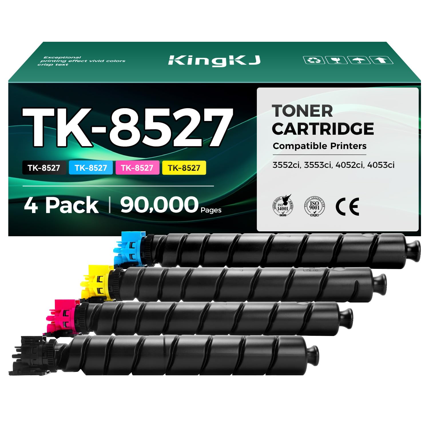 TK-8527 TK8527 Toner Cartridge 4Pack High Yield Replacement for TK-8527K TK-8527C TK-8527M TK-8527Y Compatible with Kyocera TASKalfa 3552ci 3553ci 4052ci 4053ci Laser Printer Black Cyan Magenta Yellow