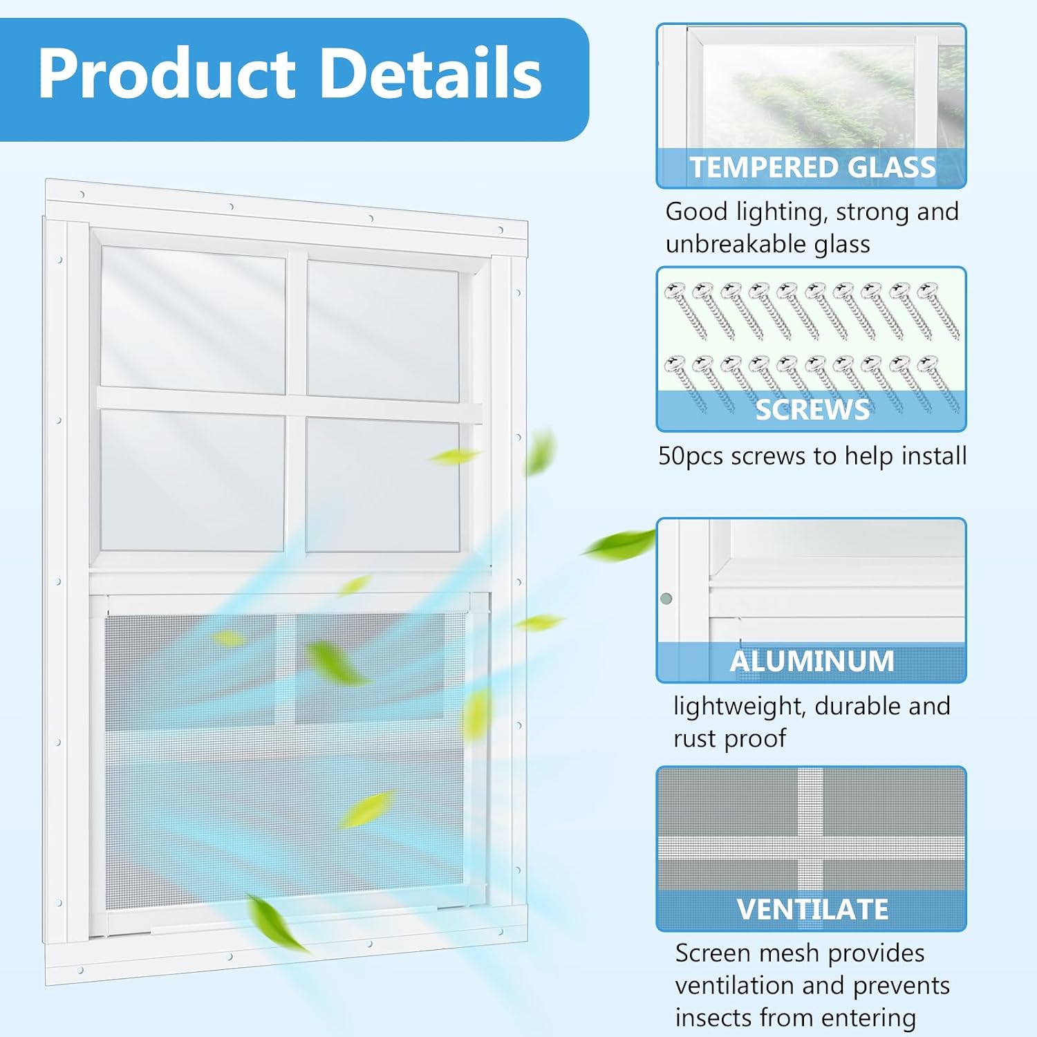 2pcs Shed Windows, 12 x 18 Inch Sliding Windows with Tempered Glass and Fiberglass Screen, Household Storm Window Small Window with Screws for Shed Chicken Coop Playhouse Garage and Barns