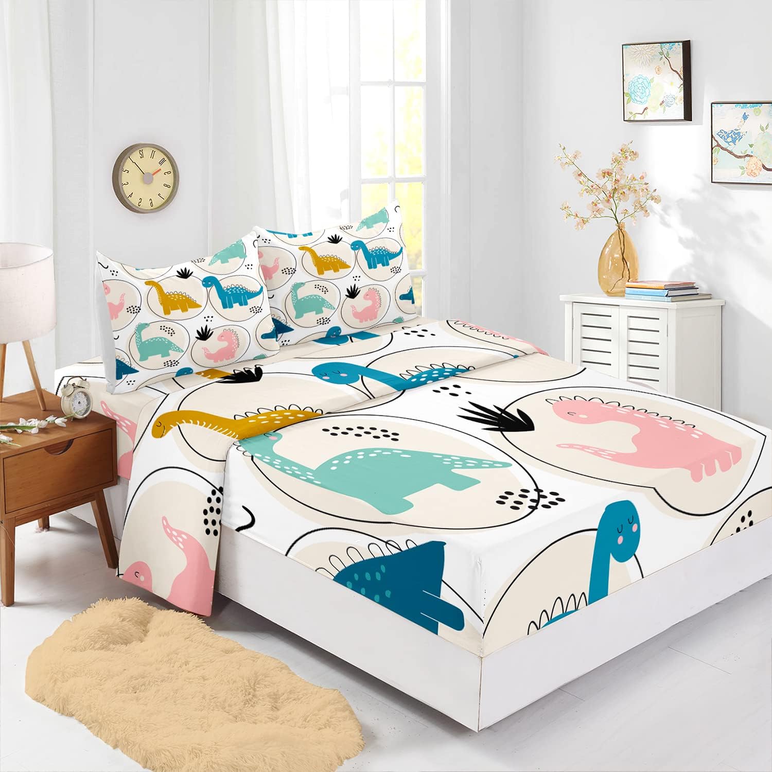 CVHouse Dinosaur Bed Sheets Sets Twin Size,Cartoon Cute