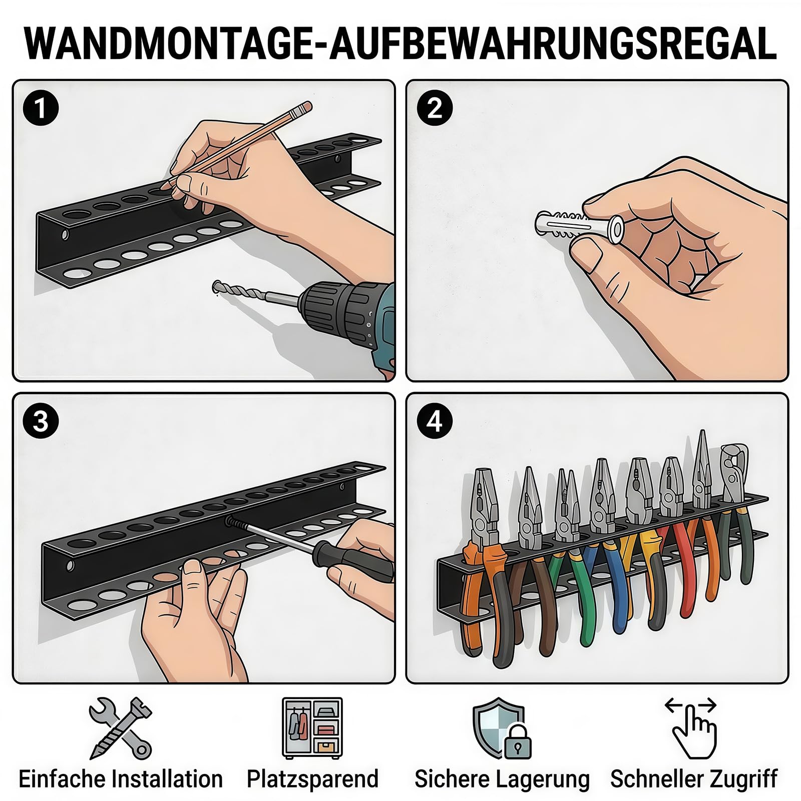 2 Stück Zangenhalter Wandhalterung 40cm/15.7in, Werkzeug Wandhalter mit 14 Löchern, Schraubendreher Halterung für Garage, Werkstatt & Werkbank