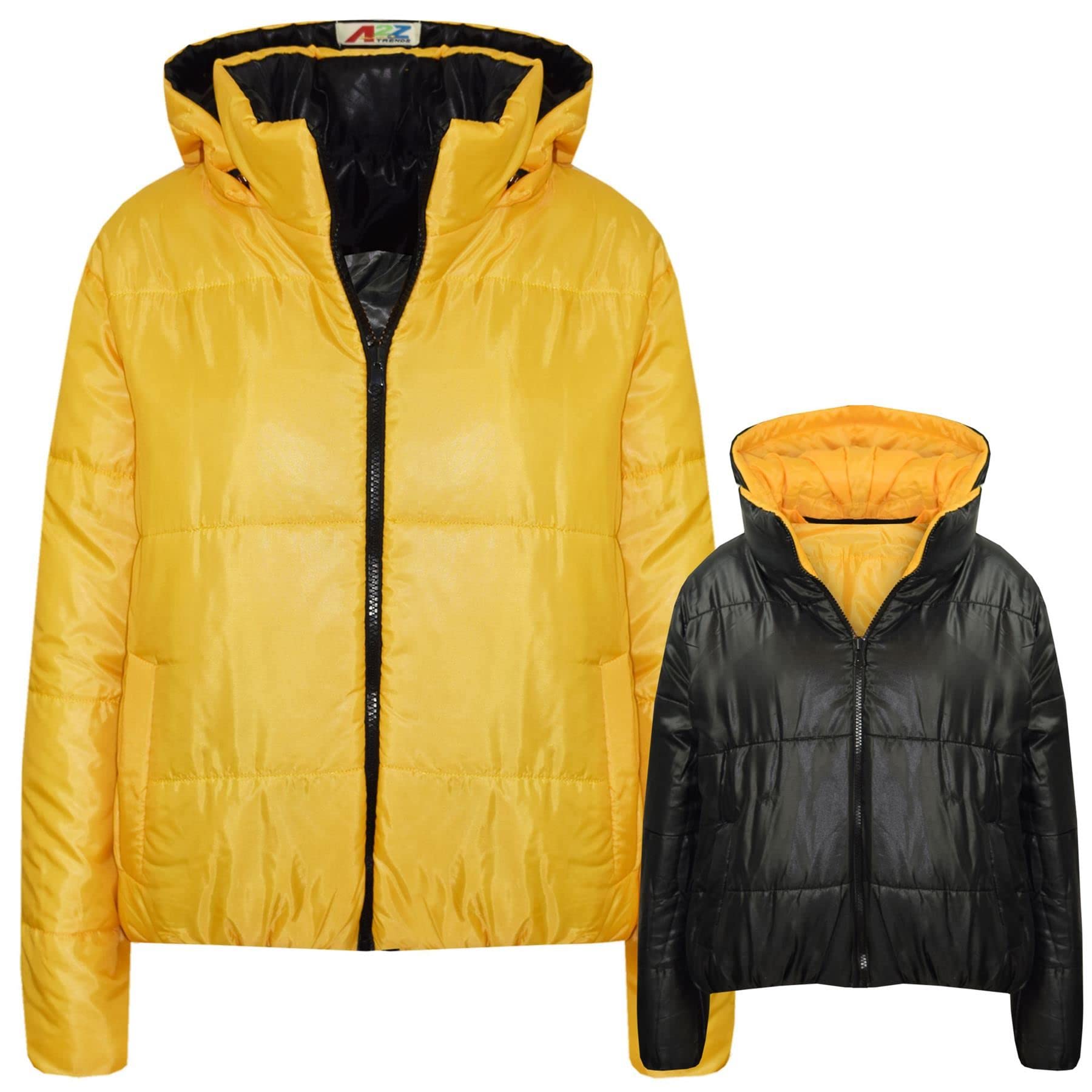 A2Z 4 Kids Dziewczyny Chłopcy Kurtka Dwustronna, Krótka, Z Kapturem, Wyściełana Podszewką Kurtki Puchowe - Reversible Jacket 492 Mustard 11-12.