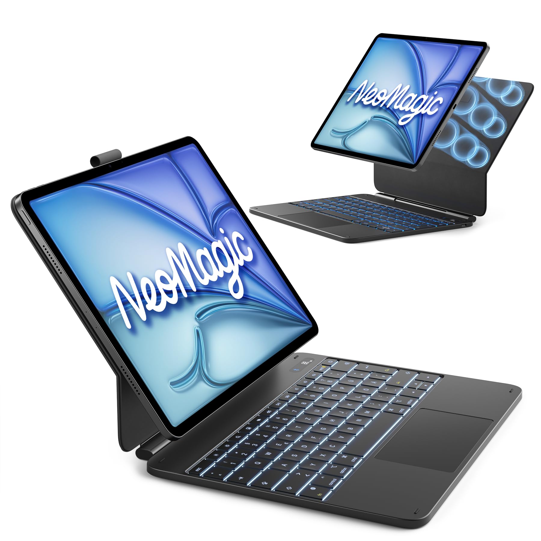 Inateck NeoMagic Magnetische Tastatur Hülle für iPad Air 13 Zoll M4/M3/M2(2026/2025/2024),iPad Pro 12.9 Zoll,Großes Trackpad,LED-Anzeige,7 Farben Hinterleuchtet,QWERTZ,mit Stifthalter,KB903