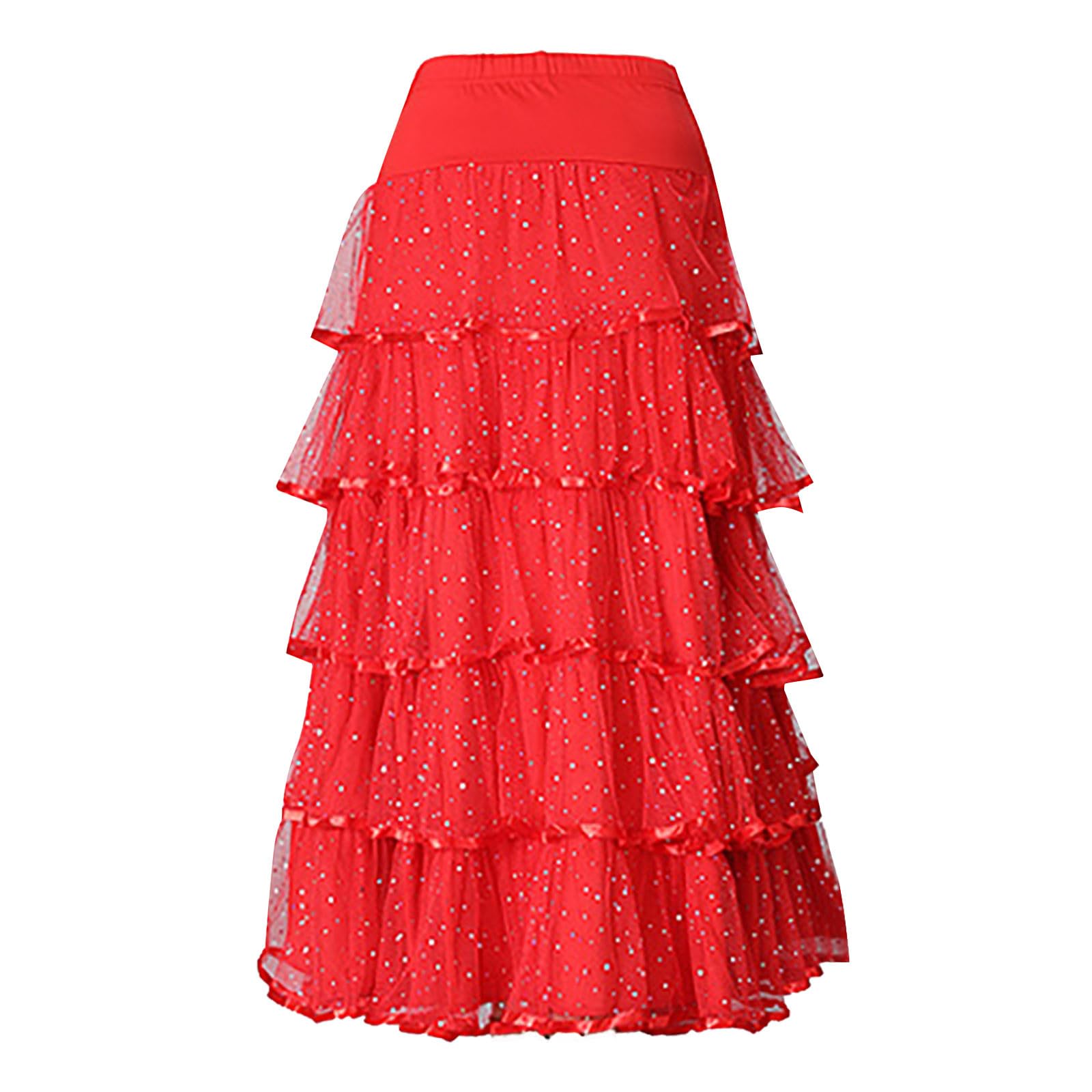 Jupe en tulle pailletée pour femme, longue, élégante, taille haute, ligne A, jupe midi à paillettes, jupe midi avec taille élastique, jupon rétro, jupe de danse de ballet avec ourlet évasé, costume de