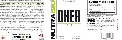Miniatura 3 de NutraBio Suplemento DHEA - para hombres y mujeres - DHEA (100 mg) 60 cápsulas