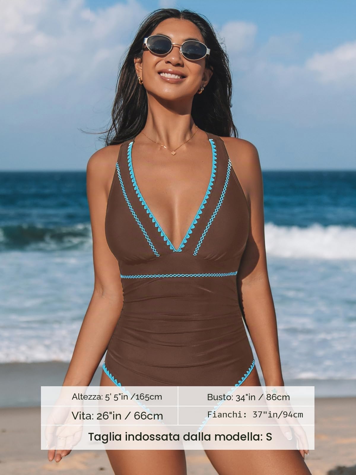 CUPSHE Costume da bagno intero da donna con scollo a V e cuciture incrociate regolabili con spalline increspate