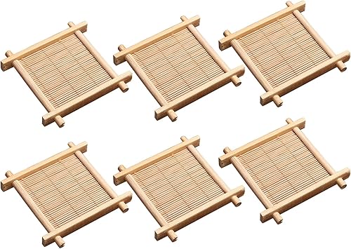 Juego de té Gongfu, 6 posavasos de bambú para tazas de té de vidrio, posavasos de madera para tazas de té de vidrio pequeñas, tazas de té de