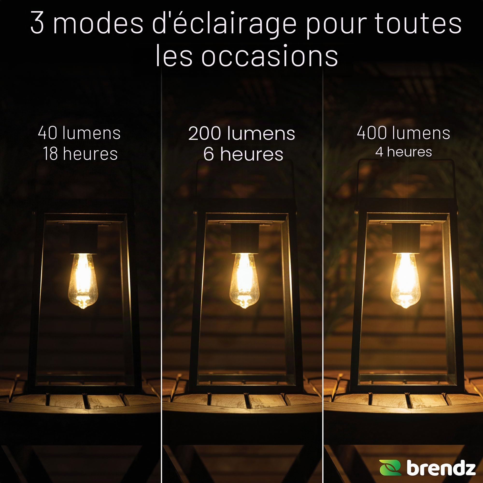 Brendz Lanterne Solaire Exterieur, IP44 Étanche, Lampe de Table Solaire avec 3 Modes de Lumière, Batterie Rechargeable Via USB-C, Grande Lanterne Solaire Exterieur, Décoration LED de Jardin, Tampa