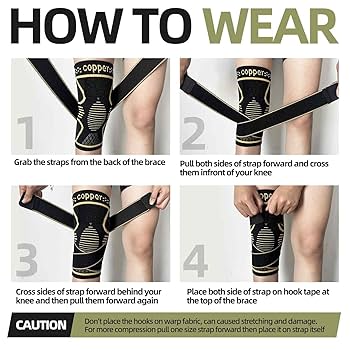 Copper Knee Brace with Straps for Women Men, 2 PCS Knee