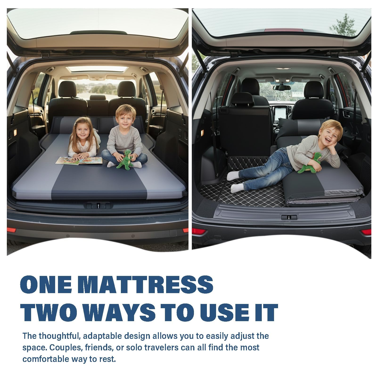 Colchon Coche, Colchón para Coche Maletero, Diseño Plegable y Autoinflable con Almohada Ajustable, Soporta hasta 200 kg, 130 x 180 x 5 cm, Camping, Viajes y Uso en Maletero