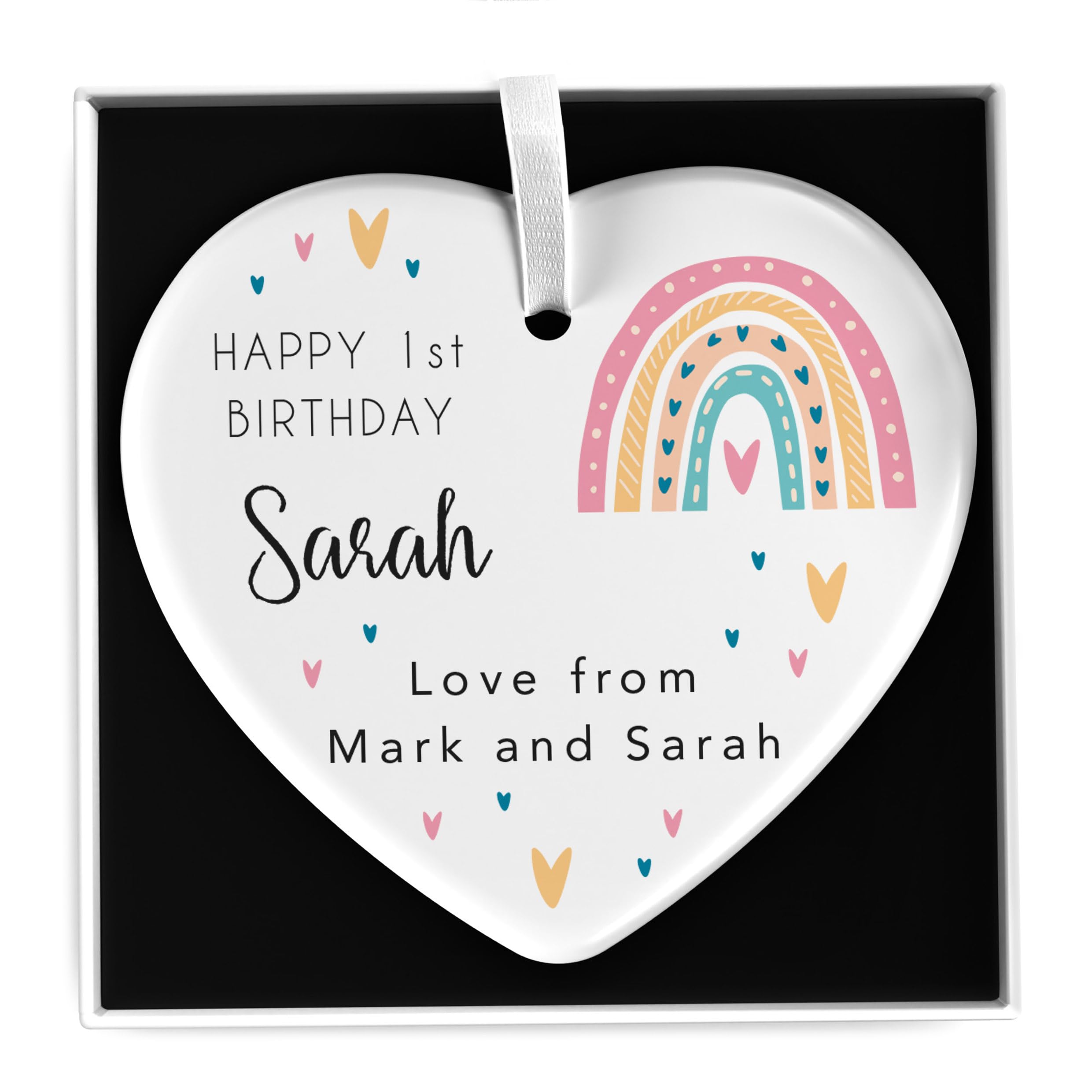 Beecreative Happy 1st Birthday Gift For Girls, Personalised First Birthday Gifts for Girls Daughter Grandaughter Niece, Rainbow 1st Birthday, 1st Birthday Keepsake With Gift Box