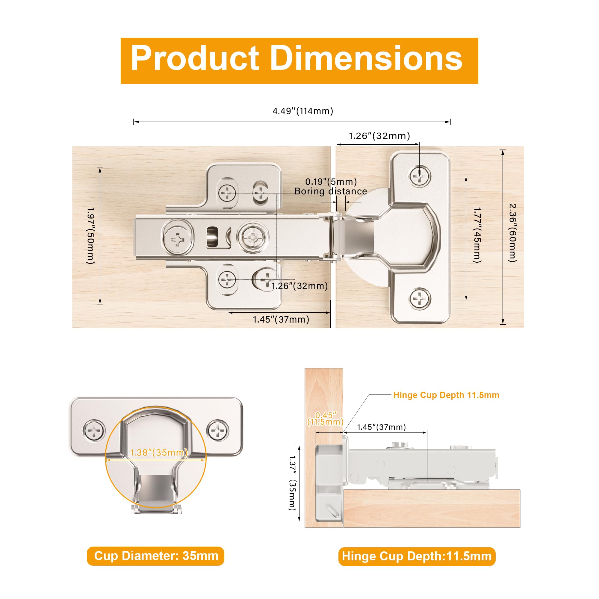 Soft Close Cabinet Hinges - 2 Pack -8 Soft Close Cabinet Hinges - 2 Pack -8