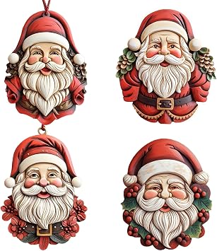Christmas Smiling Santa Resin Pendant for Christmas Tree Decoration Hanging Ornaments for Home Decor Holiday Party 4pcs