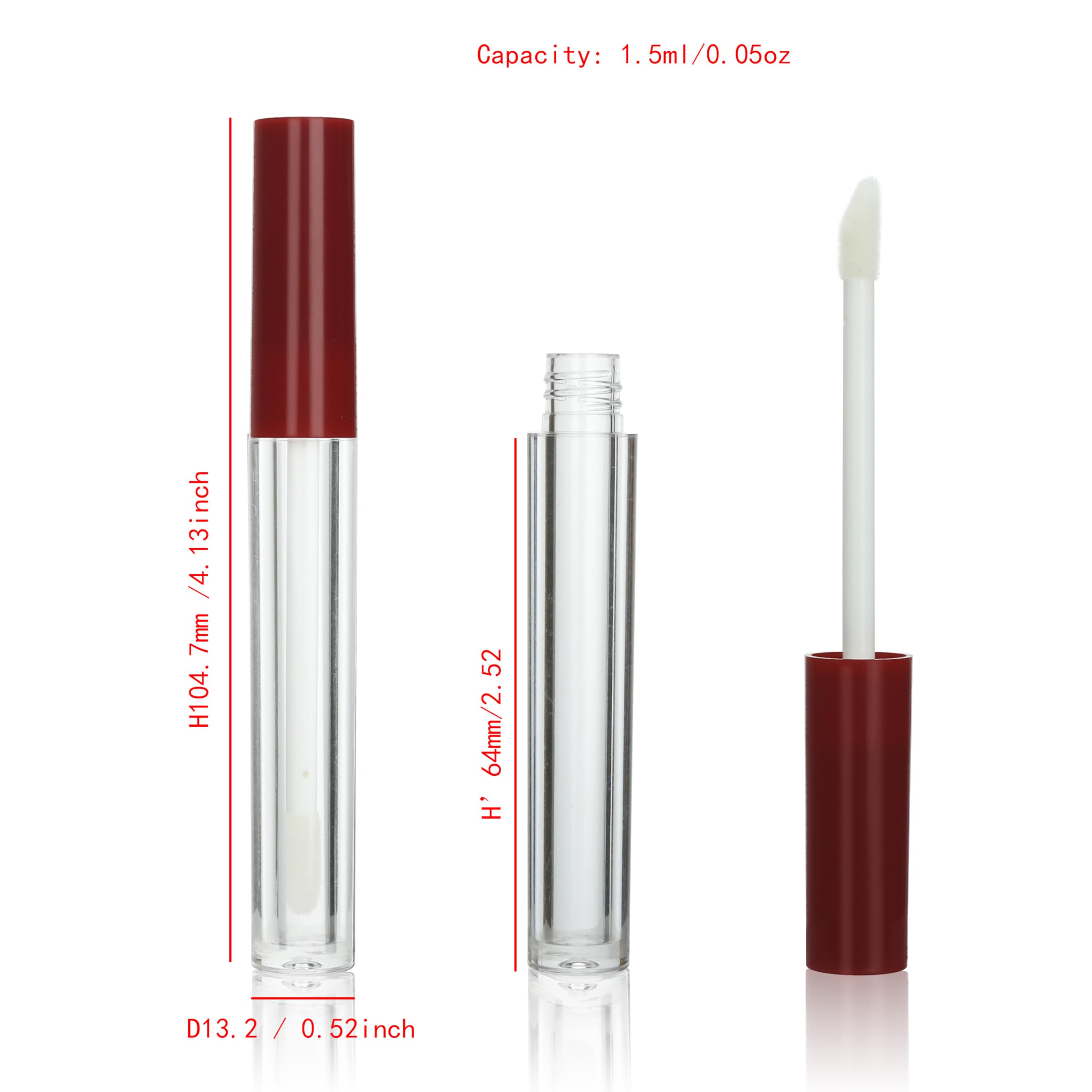 COSIDEA 50pcs Empty Round 1.5ml slim Dark red lip gloss tubes with wand mini small size lipgloss tube containers in bulk - Image 2