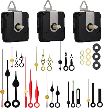 EMOON 3-Piece Silent Clock Mechanism Kit with 8 Pairs of Short Clock Hands Battery Operated Quartz Movement for DIY Clock Repair and Replacement Total Shaft Length 16mm, 20mm, 23mm