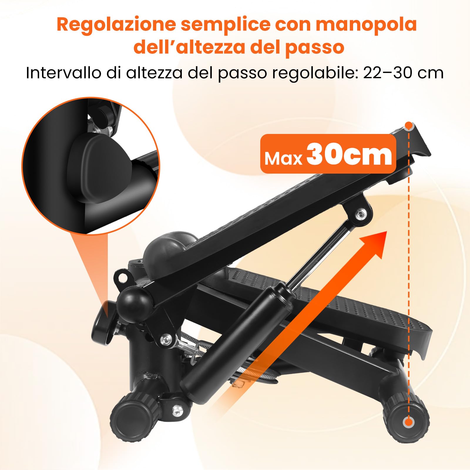 Mini stepper per esercizi a casa, resistenza regolabile per scale con monitor LCD, pedali antiscivolo e fasce di resistenza per allenamento cardio completo del corpo