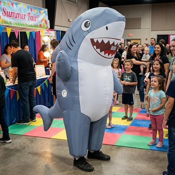 Inflatable Shark Costume, Full Body, Adults, Blue