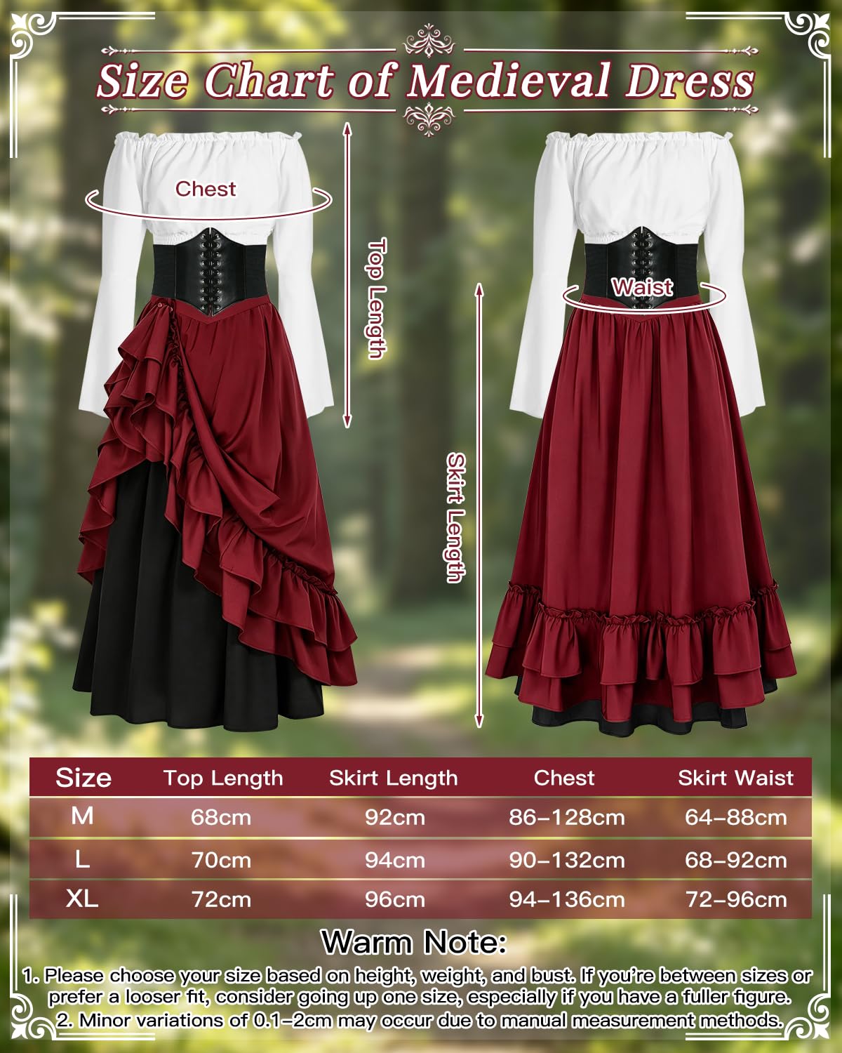 Robe Médiévale Femme, 2 Façons de Porter, Ceinture et Boîte Cadeau | Robe Gothique Médiévale avec Chemise, Robe Victorienne, Deguisement Renaissance pour Halloween, Cosplay et Fête