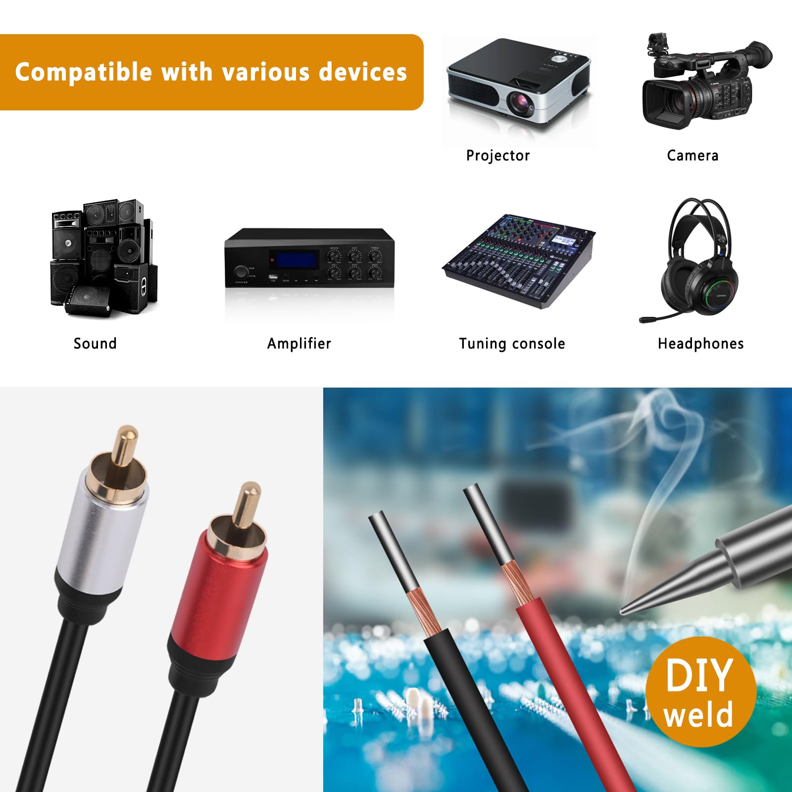 2 Adattatori RCA Maschio A Cavo Aperto Per Altoparlanti - 32cm - Doppio Pack - Foto 12