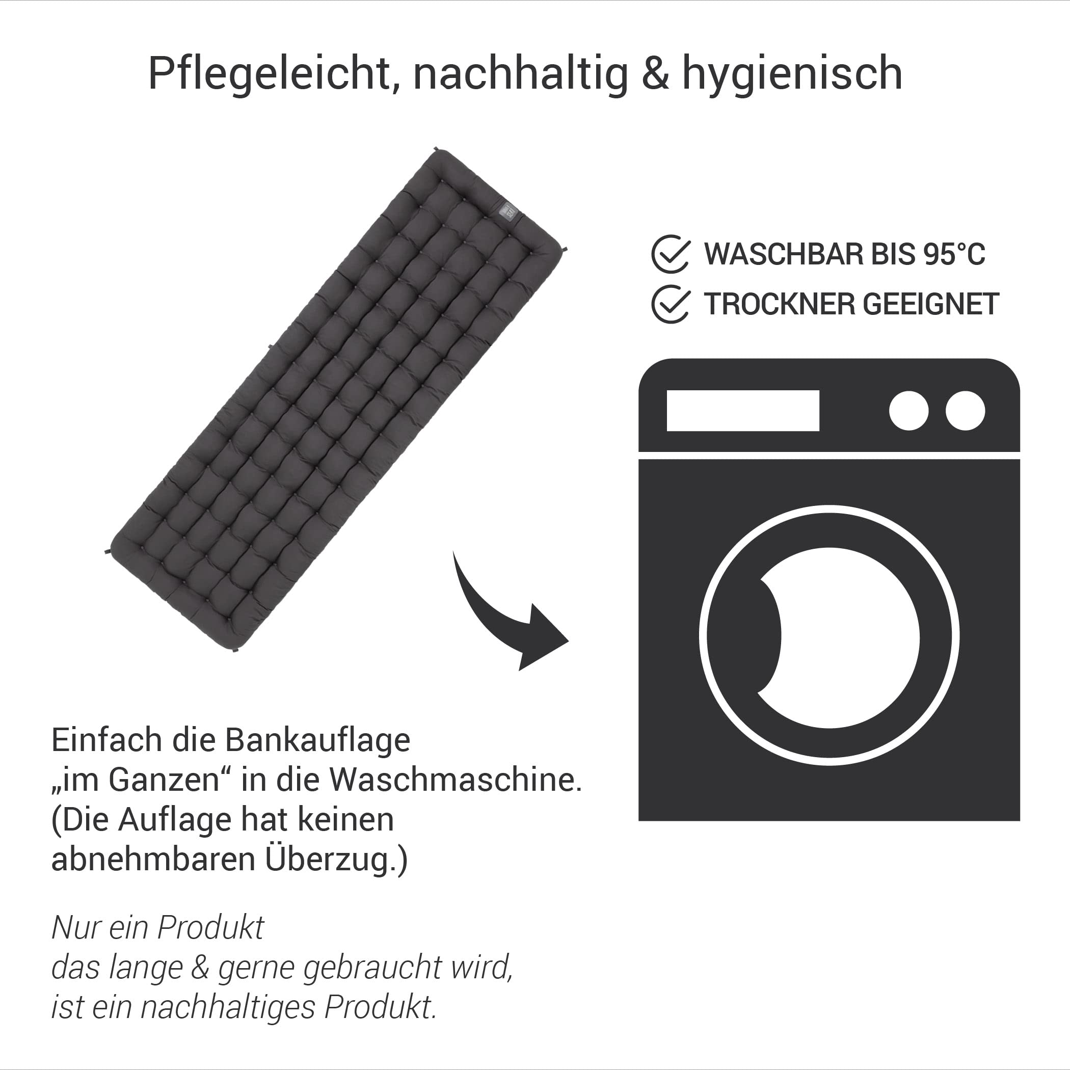 Gartenbank Auflage mit Rückenteil 110 cm - Bequemes Gartenbankauflagen Set - Waschbar bis 95°C, Orthopädisch, Wetterfest - Made in Germany (2X 110x48 cm, Grau/Anthrazit)