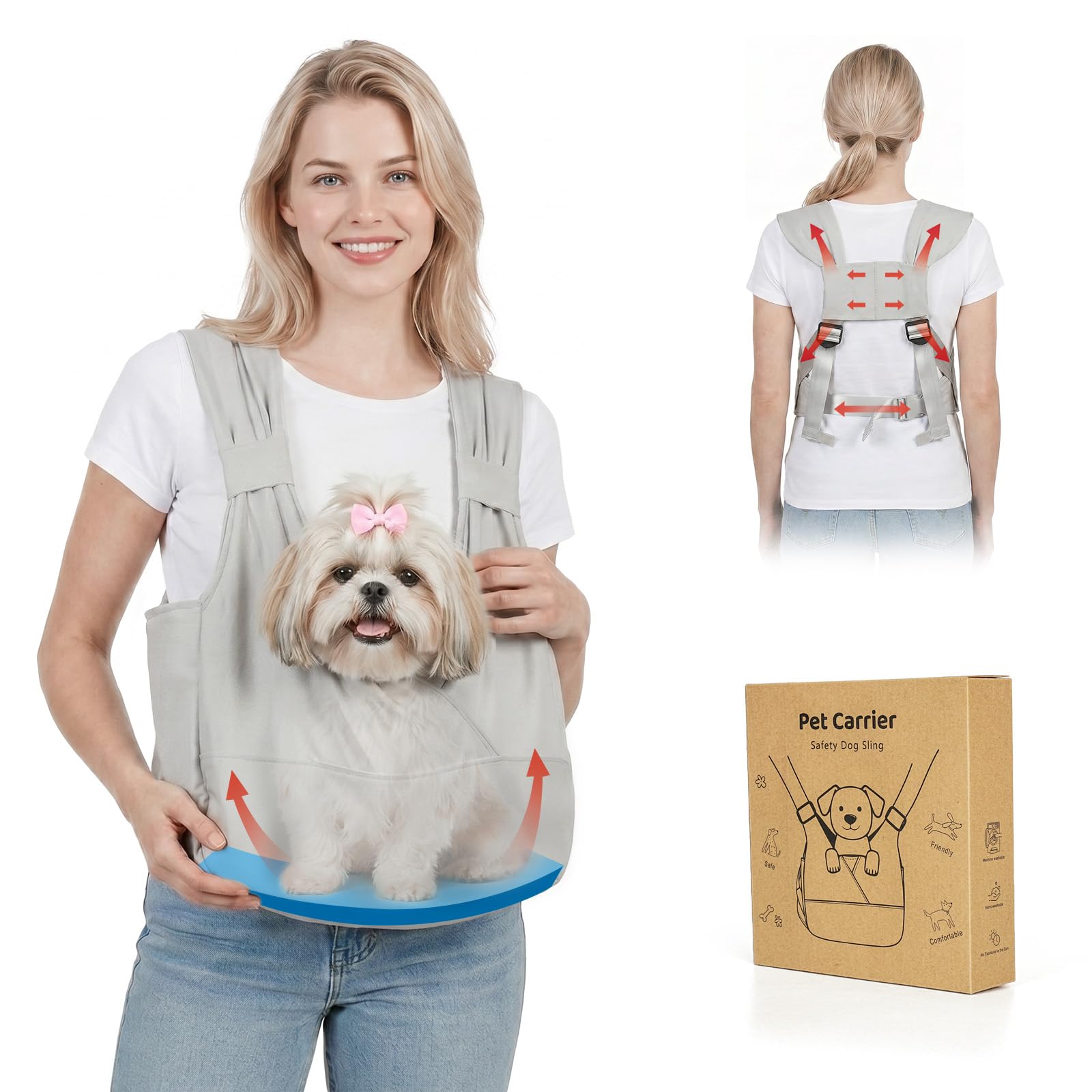 Bolsa de transporte para perros pequeños con correas acolchadas que reducen la fatiga cervical