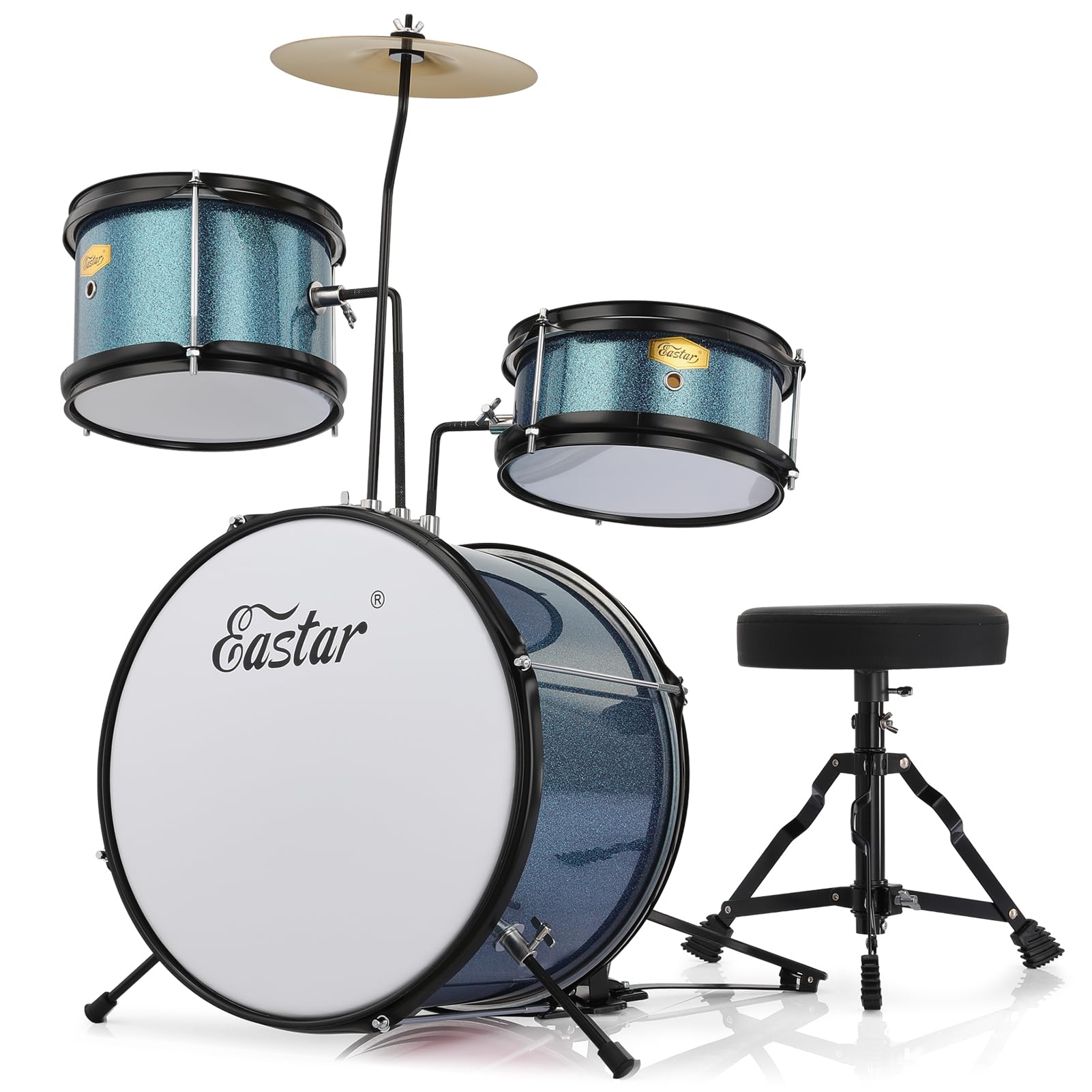 Eastar Schlagzeug 14" 3 PC, für 3-10 Jahre Kinde, Schlagzeug Set mit Snare, Tom, Bass Drum, Bass Drum Pedal, Thron, Becken, Drumsticks, Himmelblau