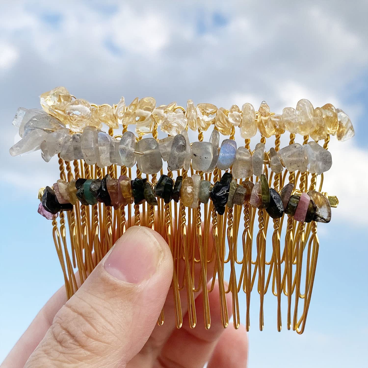 Decorative Hair Side Comb Women Hair Comb Raw Crystal Hair Accessories Jeweled Tiara Handmade Set of 3