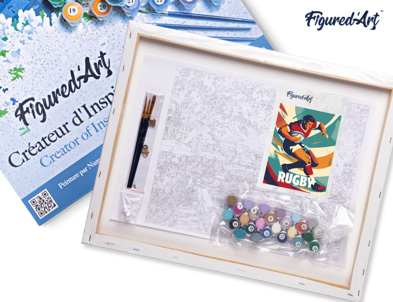 Figured'Art Dipingere con i Numeri con Telaio - Paint by Numbers Poster Sportivo Rugby, Passatempo per Adulti, Kit Completo, Hobby Creativi - Quadri fai da te 40x50cm Tela Già Incorniciata