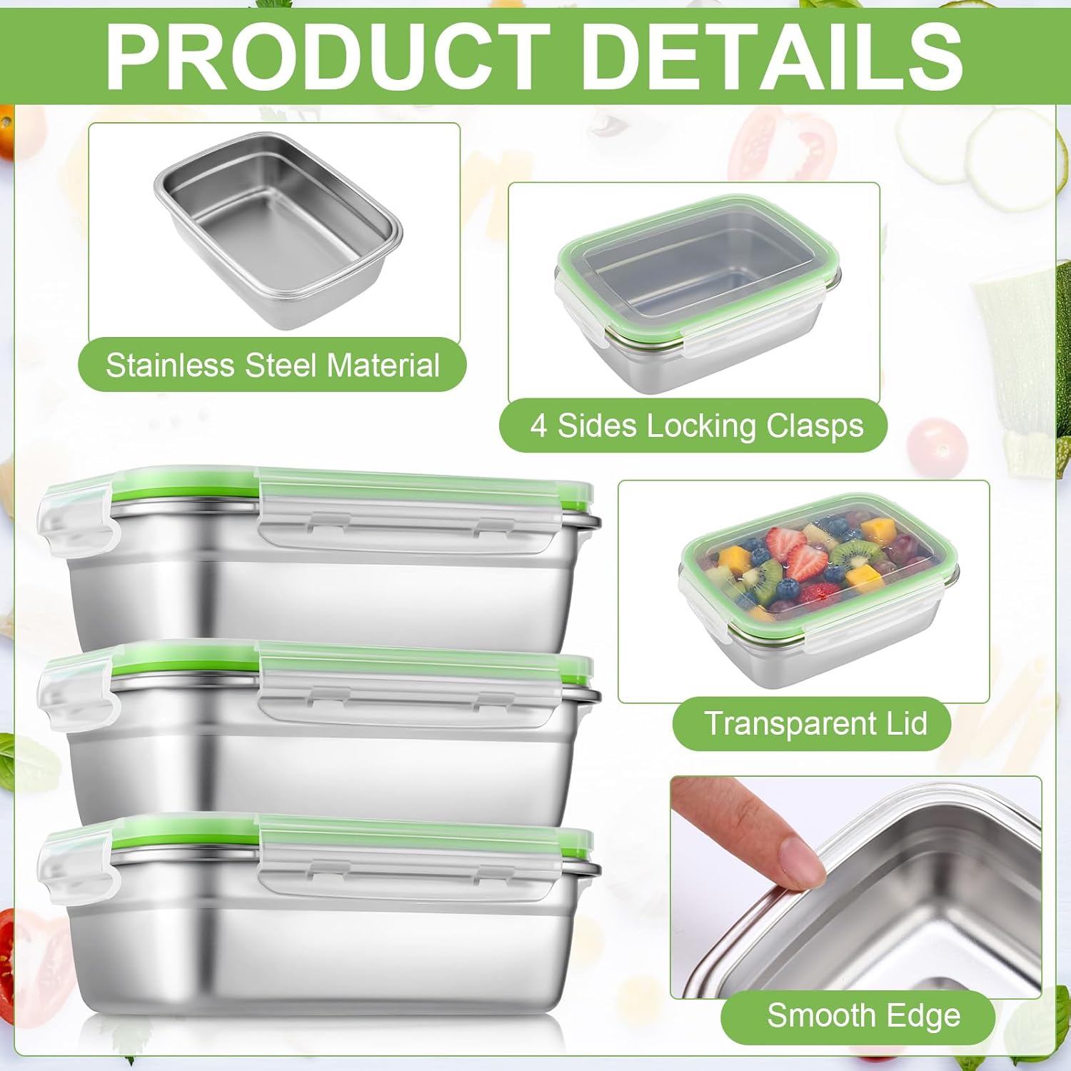 12 Pcs 304 Stainless Steel Food Storage Containers with Airtight Lids Metal Meal Prep Containers Bento Lunch Boxes, Freezer and Dishwasher Safe Keep Food Fresh for Kitchen, Picnic, Camping - Image 3