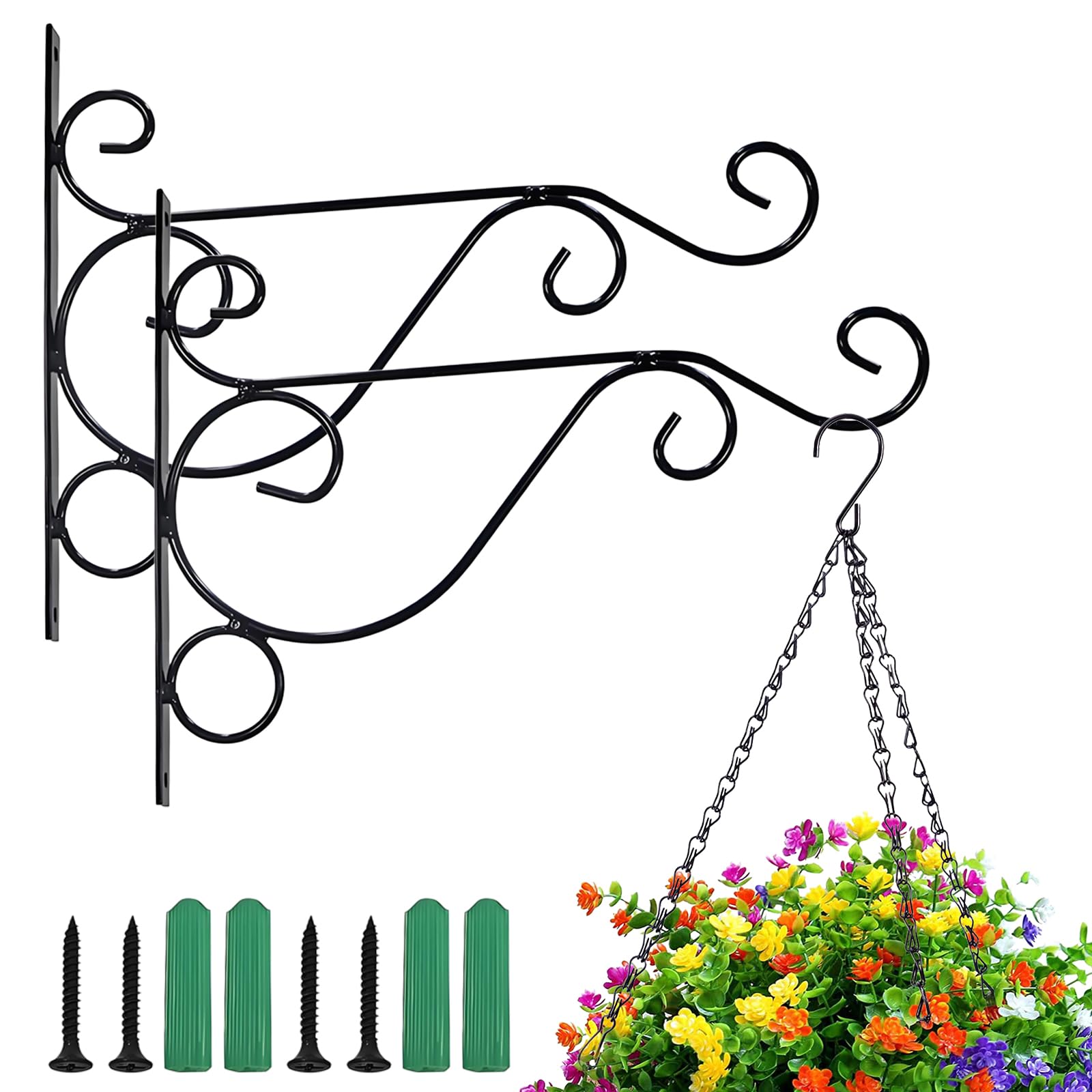 Cjytdkj Black 2Pcs Iron Plant Hanger Wall Hooks, Hanging Basket Brackets, Heavy Duty Artistic Garden Hook For Lantern Planter Flower Hanger