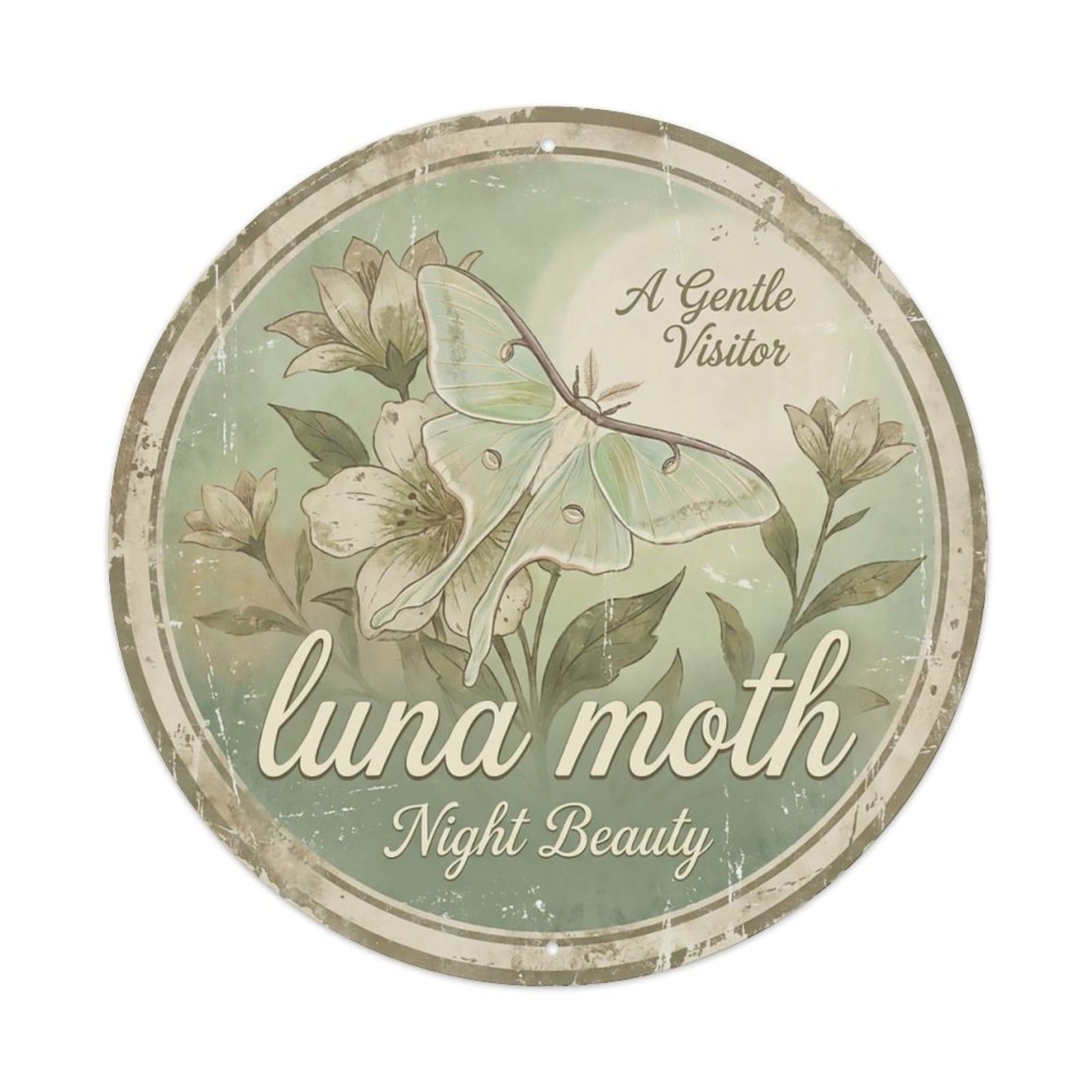 Cxhjca 8X8inch(20X20cm) Vintage Cottagecore Garden Moth Luna Nocturnal Metal Tin Sign