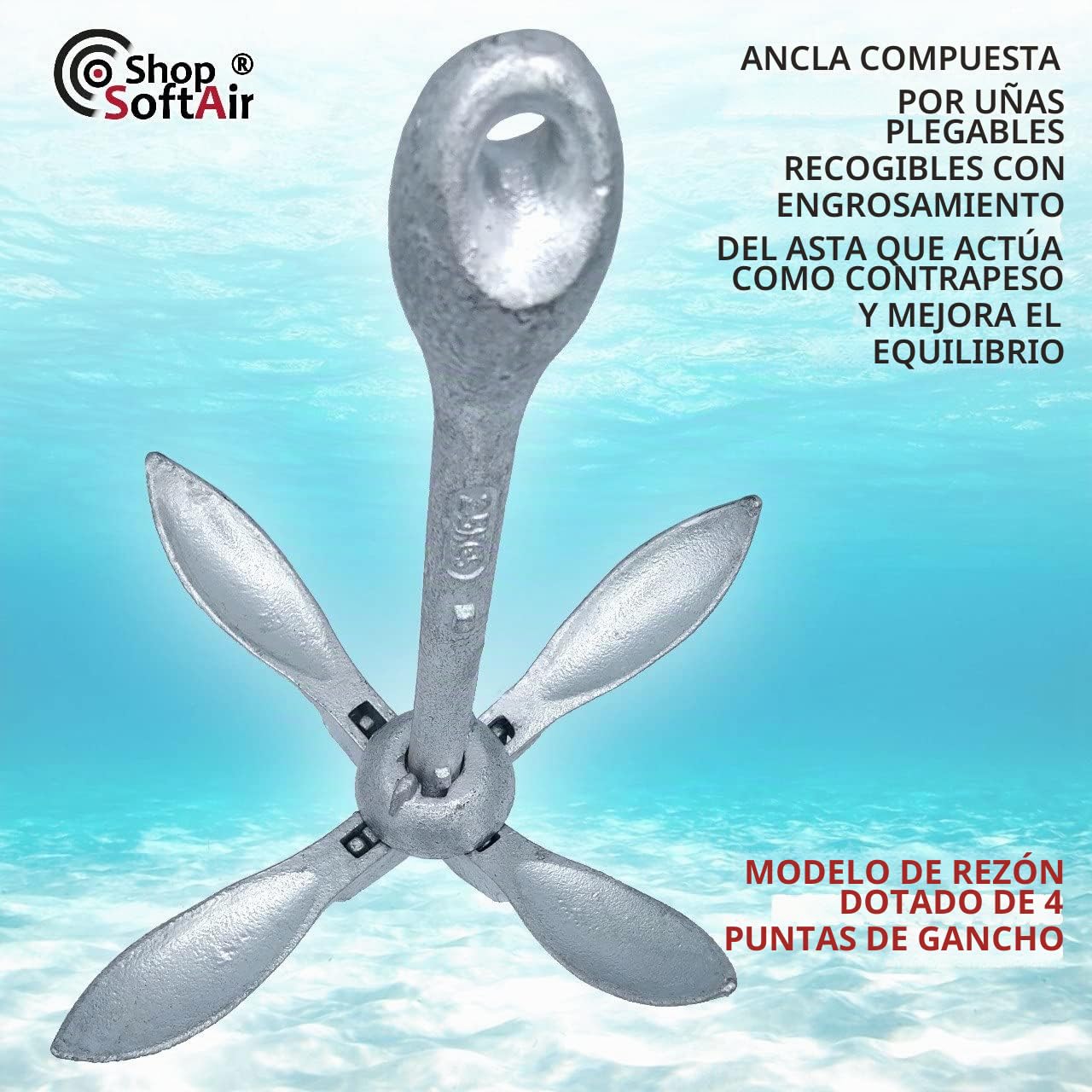 Shop SoftAir® Kit Ancla Paraguas Plegable de Acero Galvanizado Cabo Flotante 30 Metros Levilene Naranja Amarre y Mosquetón de Acero Inoxidable AISI 316 (Ancla 2,5 kg + Cabo 6 mm + Mosquetón)