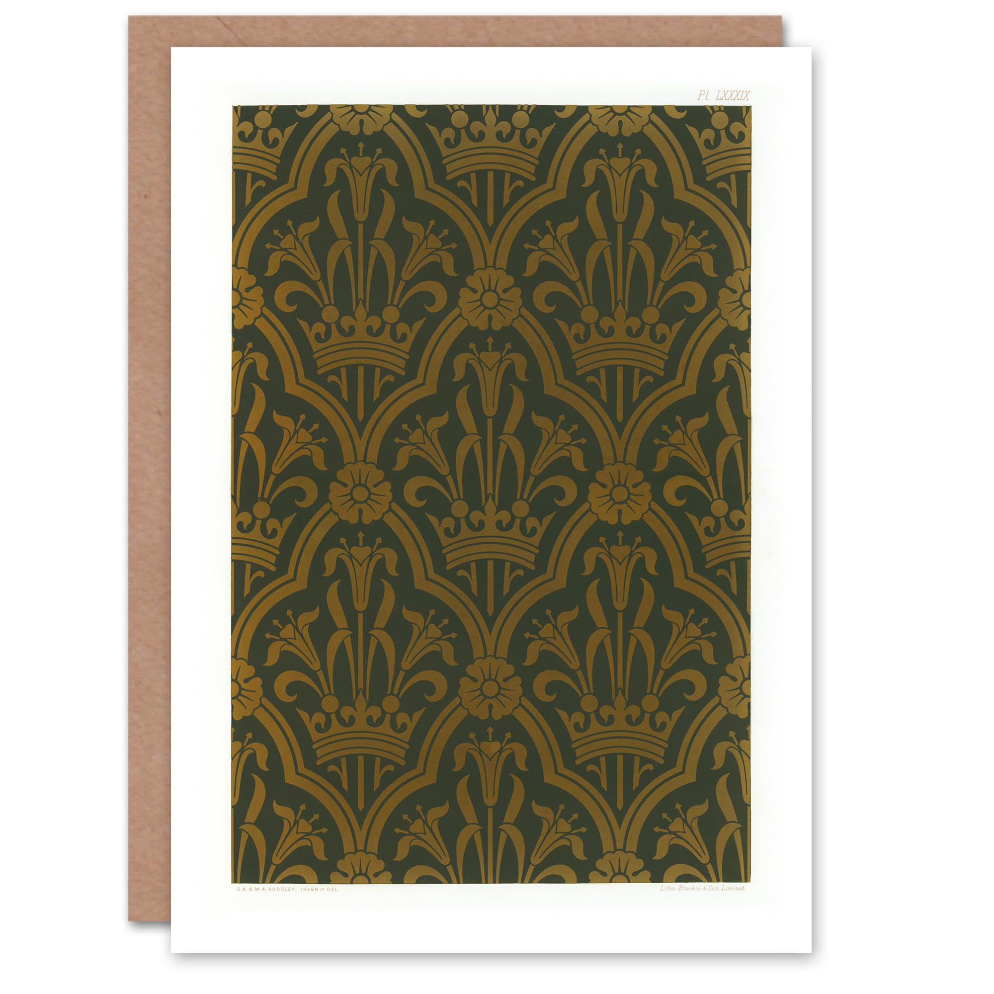 Artery8 GA and MA Audsley Art Card Lily and Crown Art Deco Pattern