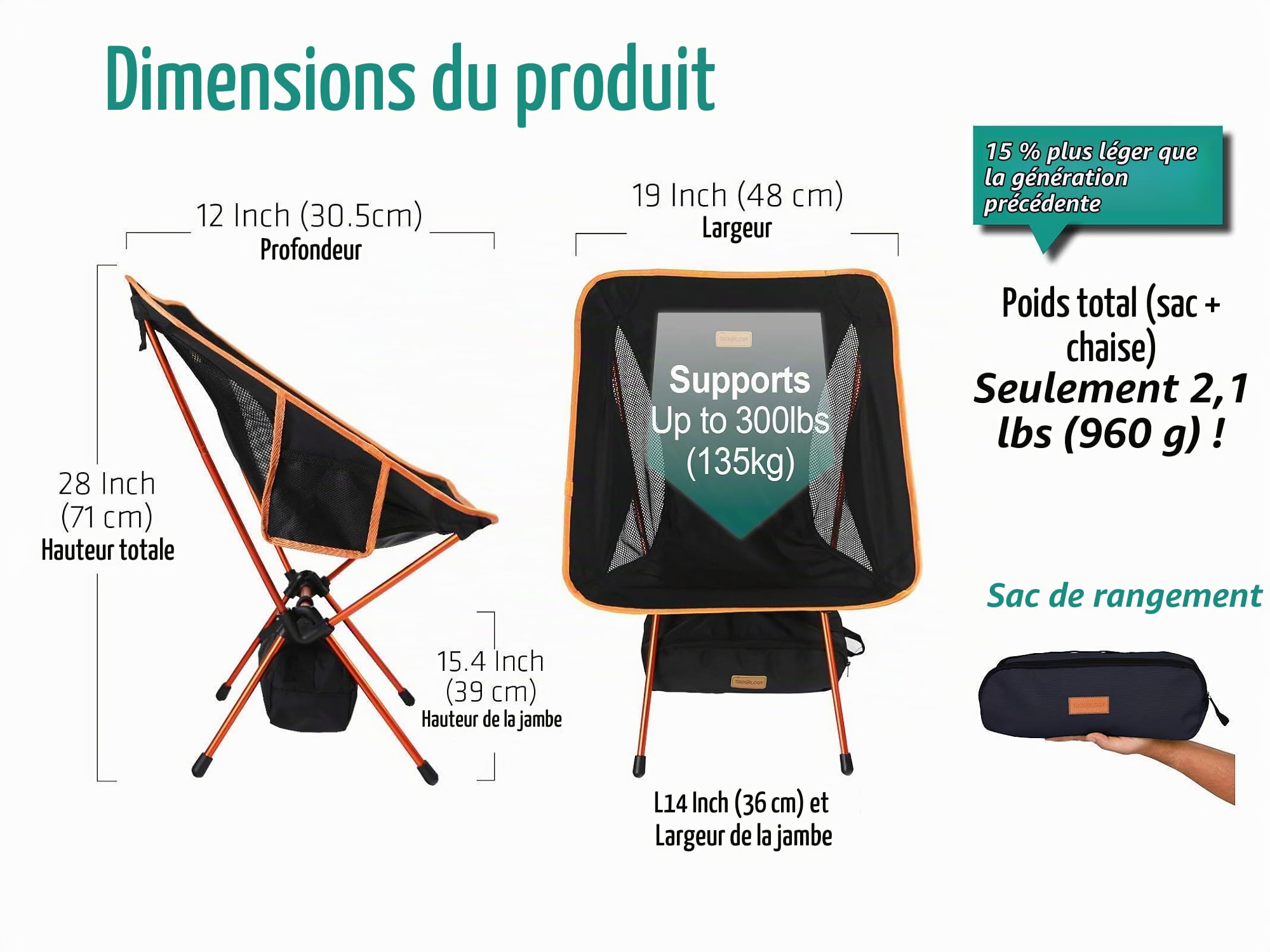 TREKOLOGY Chaise de Camping Pliante Ultra Légère YIZI GO (Noir) & Tapis de Sol Anti-Enfoncement – Confort Portable pour Plage, Camping, Pêche & Pique-Nique