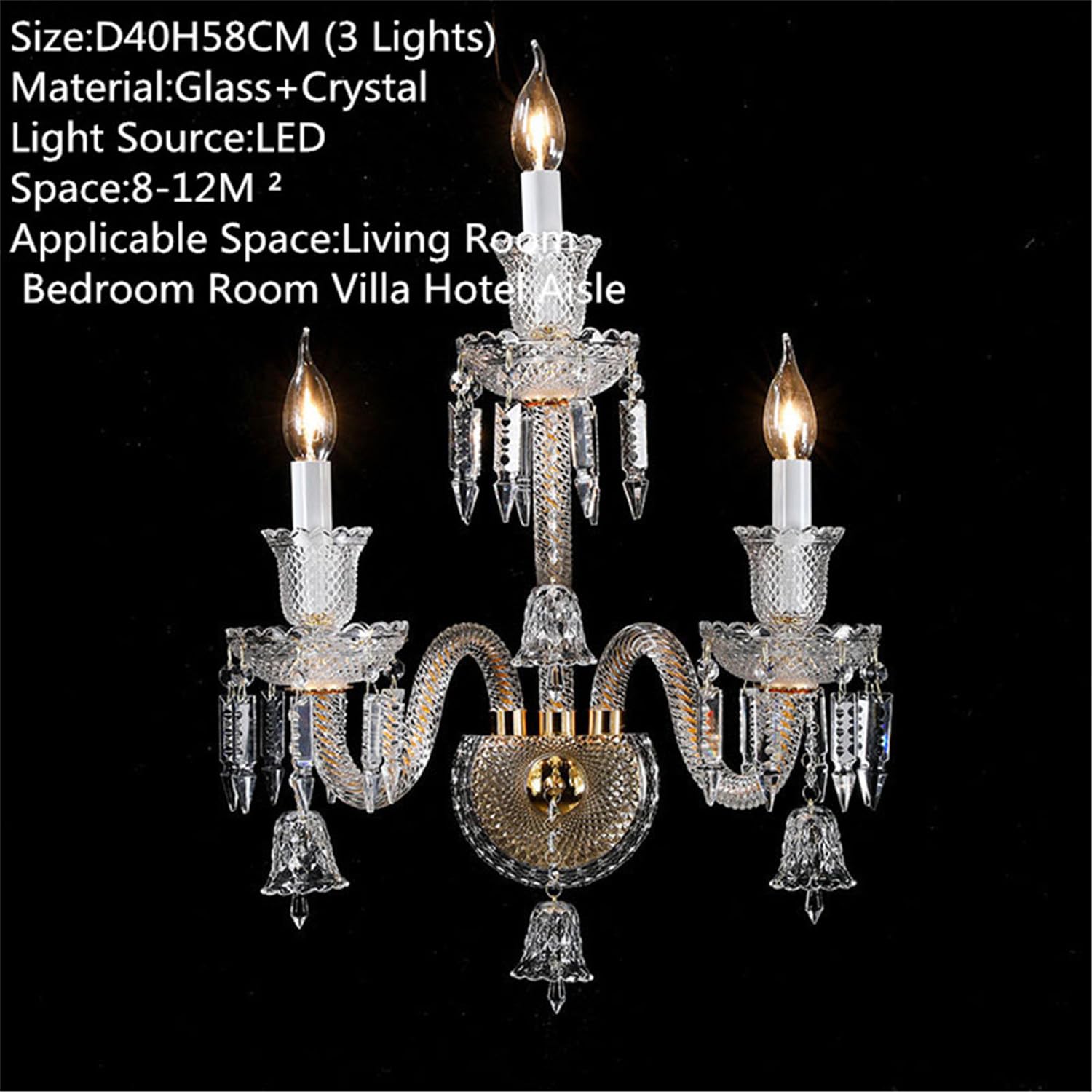 Europejska luksusowa kryształowa lampa ścienna Wall Light (A A 3 światła)