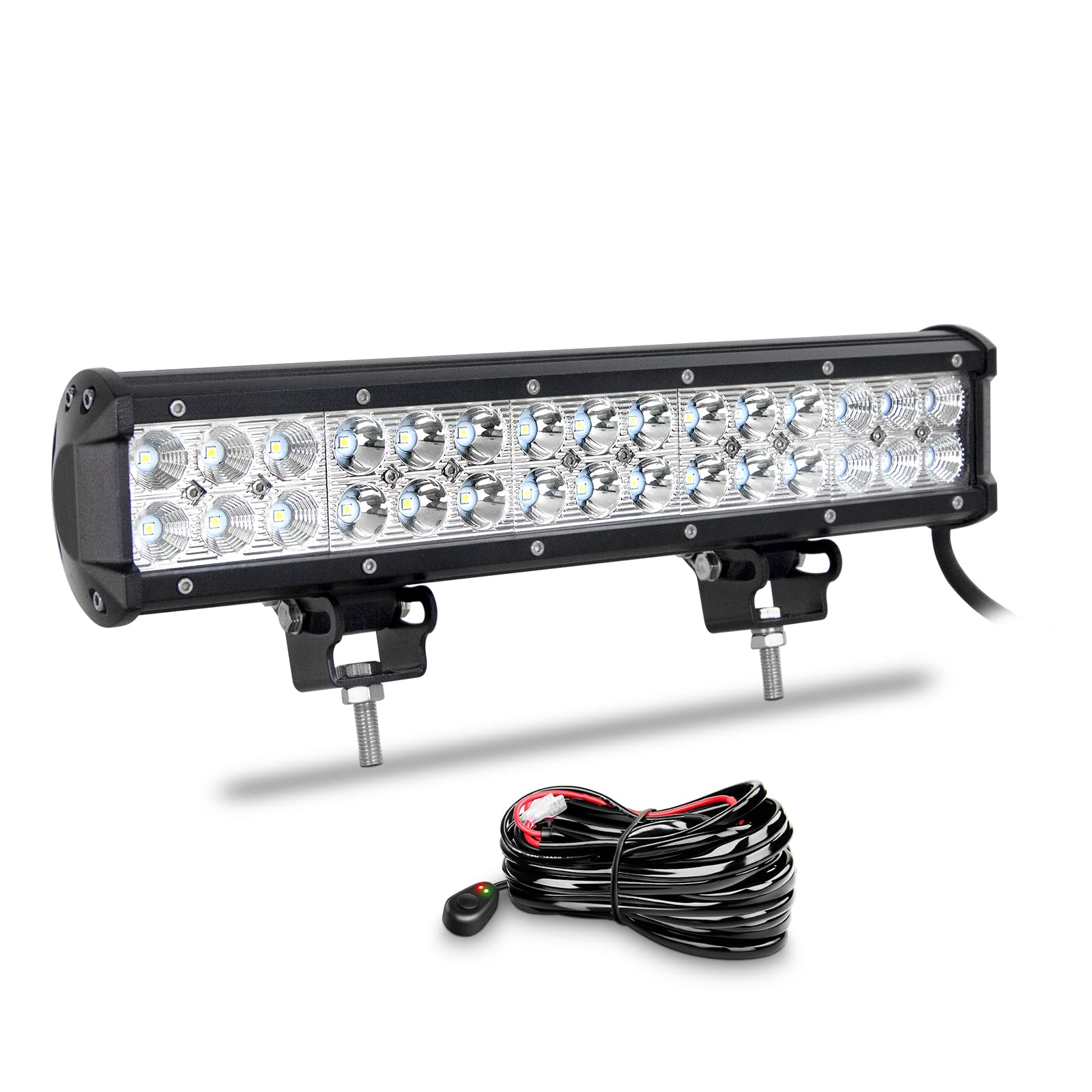Willpower Barre lumineuse LED de 38.1 cm 90 W,Faisceau combiné,12 V 24 V,Avec faisceau de câblage,Feux de conduite tout-terrain,Étanche,Feux de brouillard,Pour 4x4, camions, tracteurs, SUV, ATV