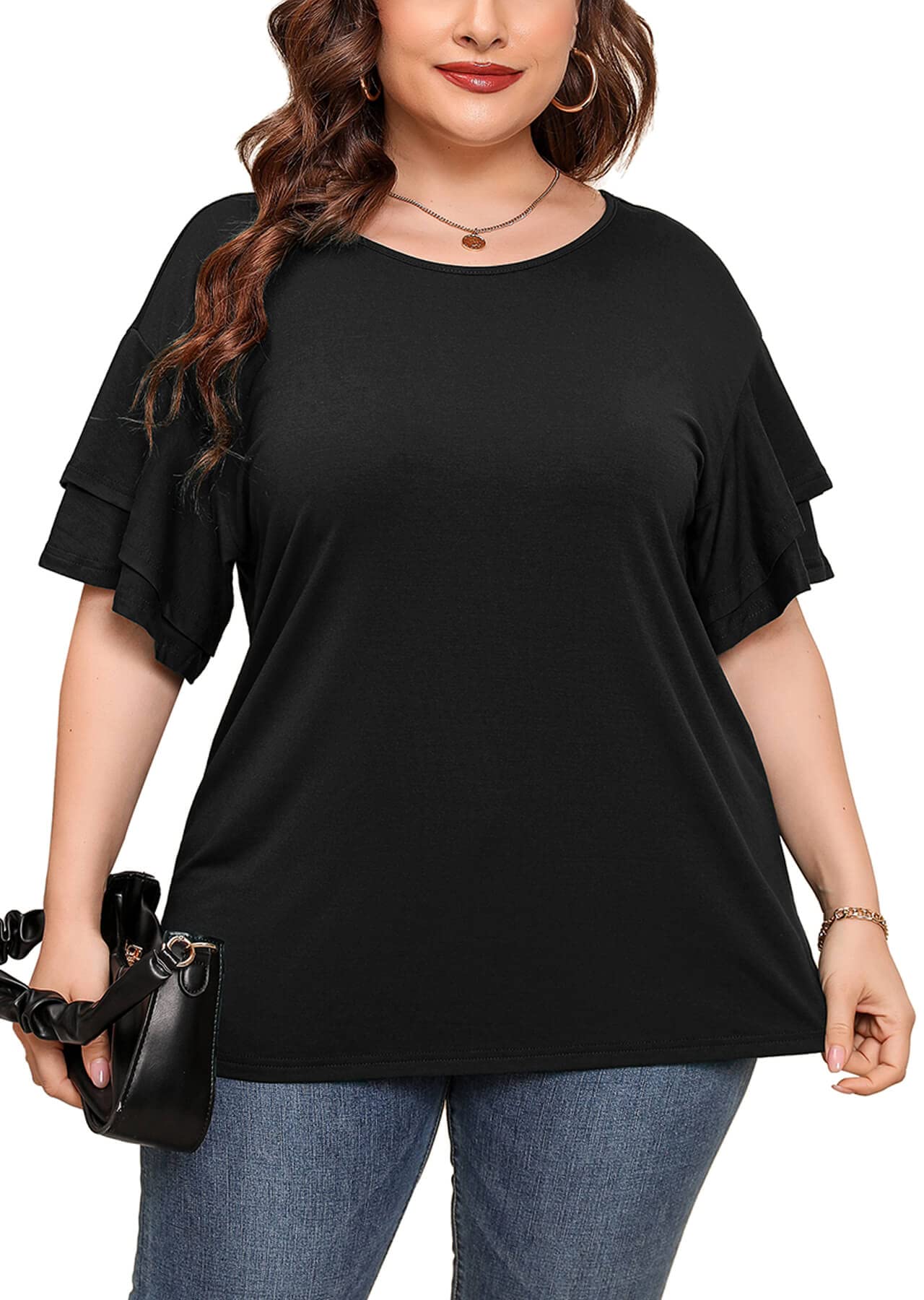 AusLook Plus Size Tops for Women Summer Tunic Short Sleeve Swing Tee Crew Neck Flowy Shirts for Leggings Casual Clothes 1-5X