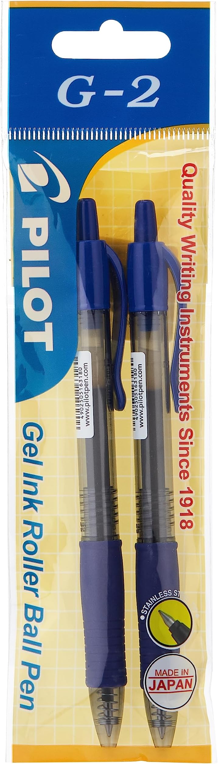 Pilot G-2 Fine Retractable Gel Pen 2-Pieces, 0.7 mm Size, Blue