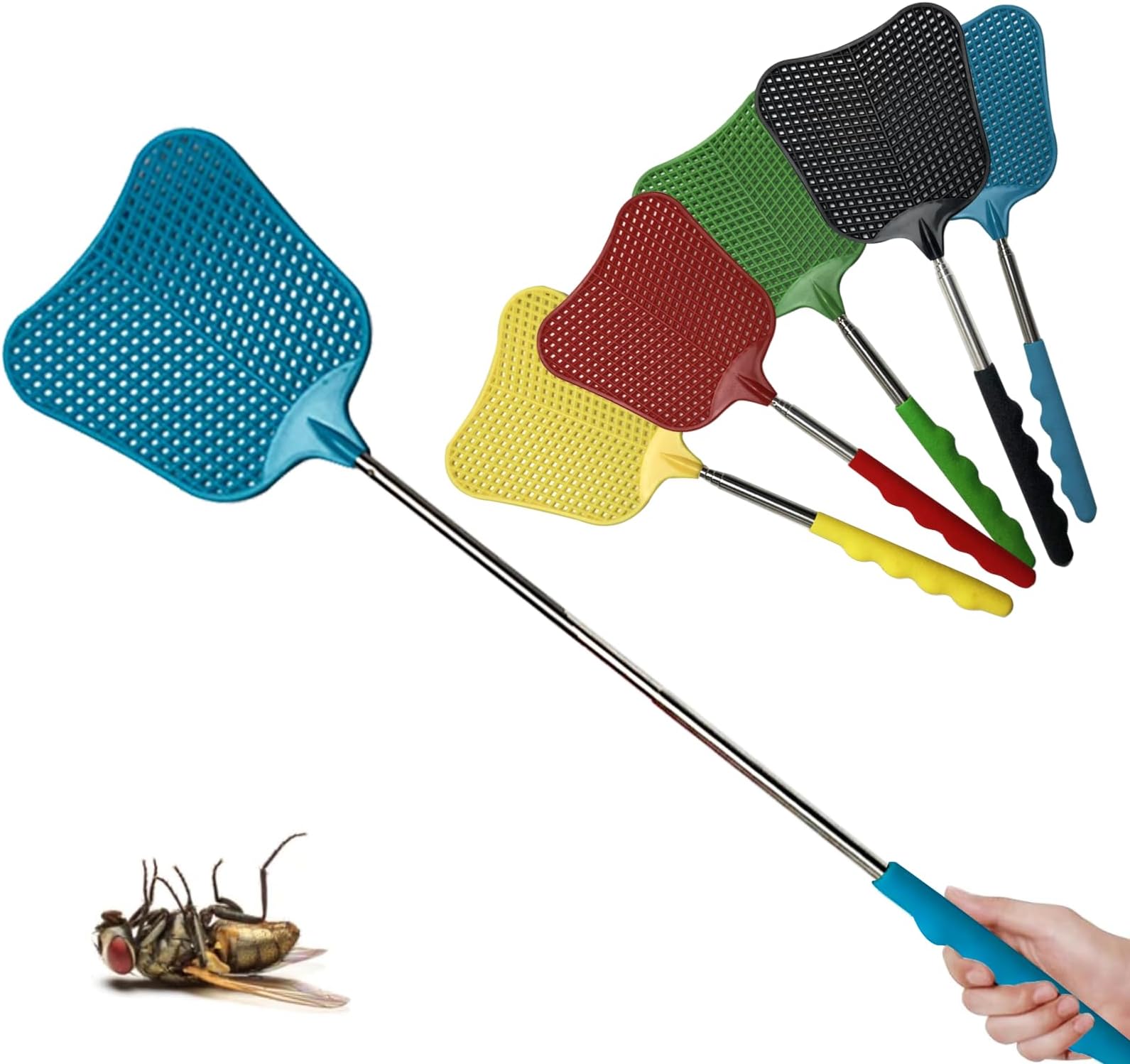5 Pcs Fly Swatter, Fly Swatter Plastic,Telescopic Fly Swatters, Large Bug Swatter That Work for Indoor and Outdoor