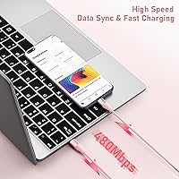 Vista 4 de Cable USB C, 60 W PD USB C a USB C, paquete de 3 cables de carga rápida de 6 pies tipo C compatible con iPhone 15/15 Pro/15 Pro Max/15 Plus iPad