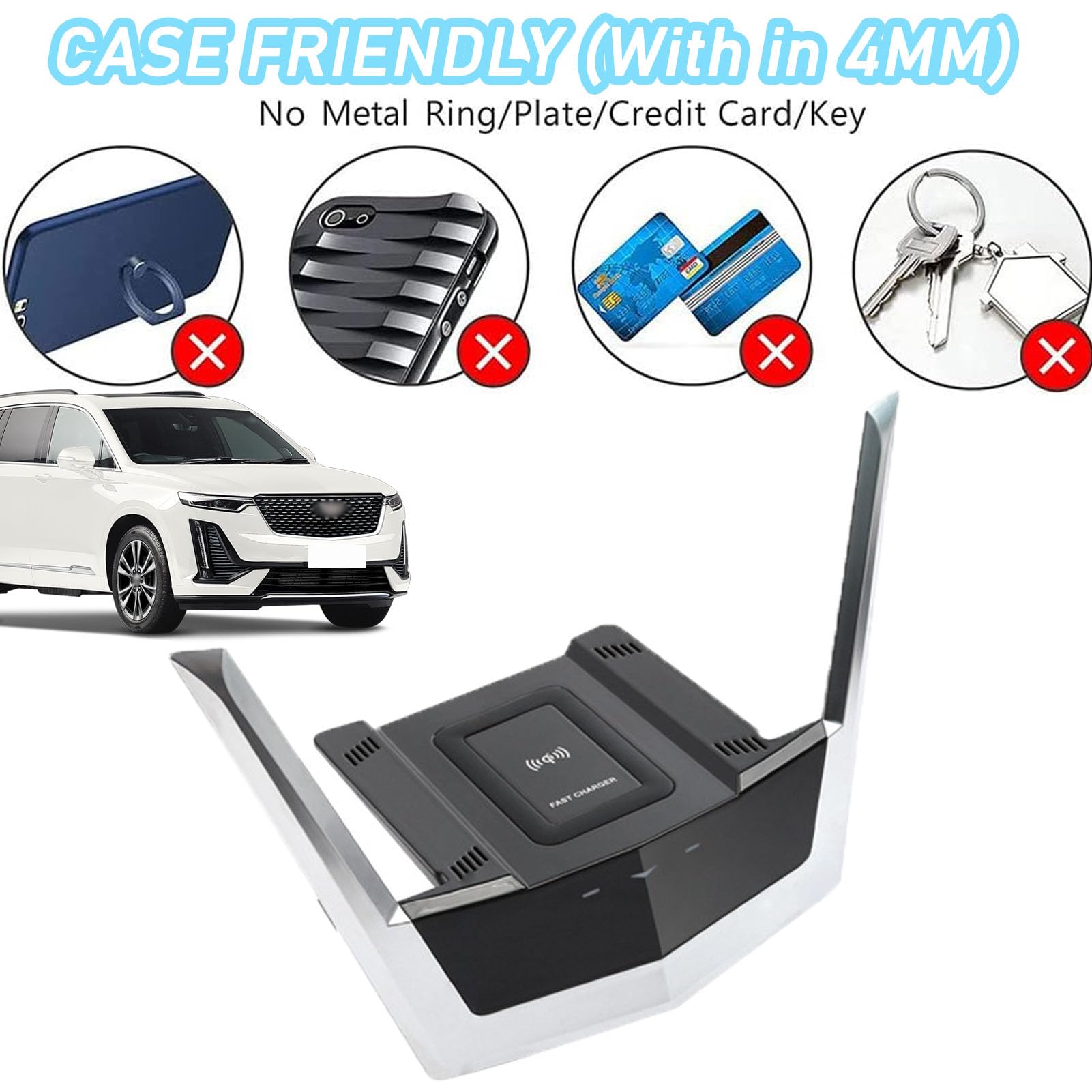 Cenna Caricabatteria da Auto Wireless per Cadillac Xt5 (2016-2023) Xt6 (2019-2023) Accessorio per Tutti I Modelli con Ricarica Rapida Wireless da 15 W, Regalo per La Famiglia