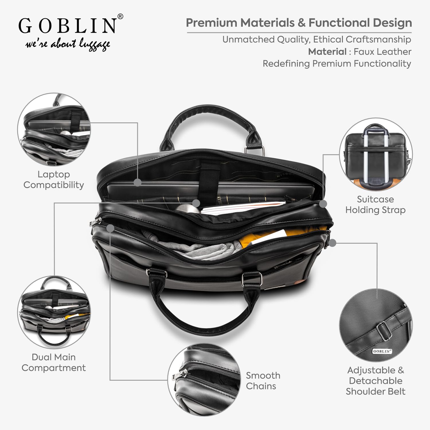 Goblinroyal Jet Faux Leather Office Bag With Adjustable And